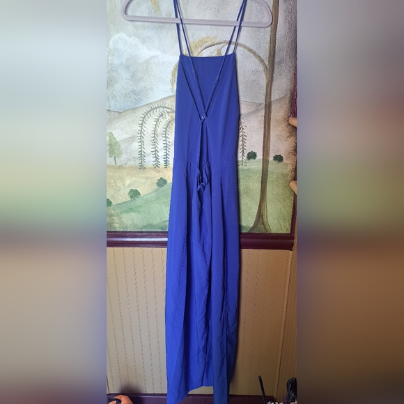 Donna Mizani Dress Square Neck Gown Blue Lined Adjustable Straps Size Large - Picture 10 of 10